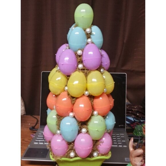 Spring Easter Potted Topiary Tree Egg Beads Centerpiece Decorative 21"x 7.5" NEW - Picture 4 of 5